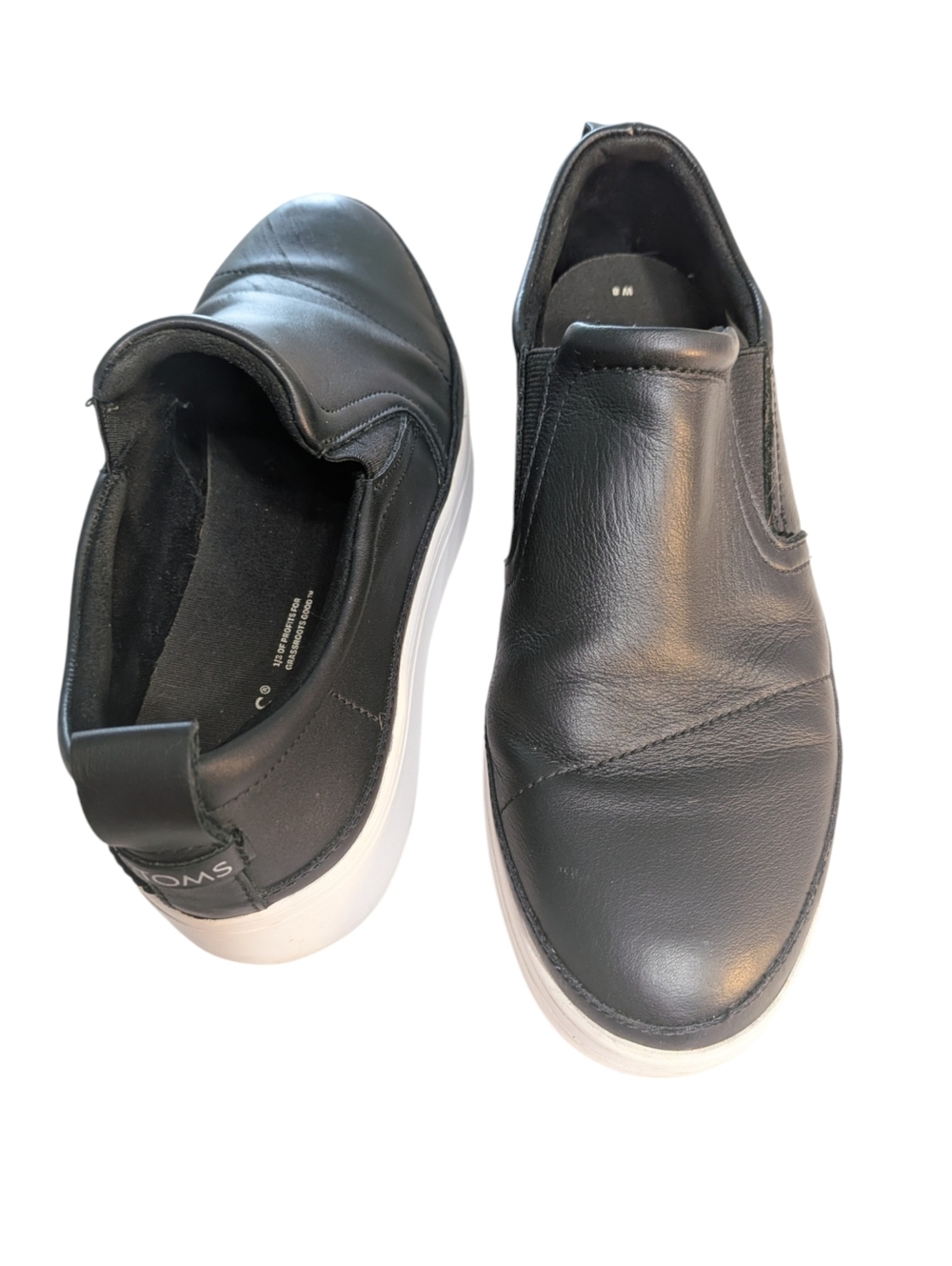 TOMS Black Slip-On Faux Leather Sneakers with White Platform Sole Size 8